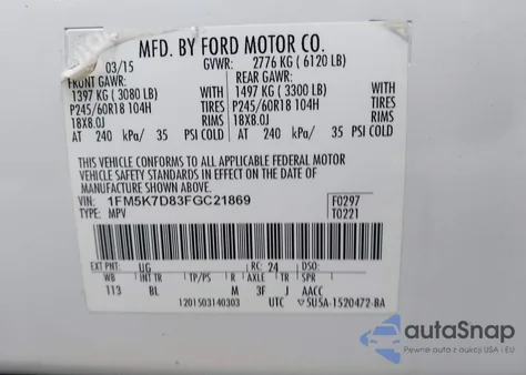 2015 Ford Explorer Xlt from USA, damaged, VIN 1FM5K7D83FGC21869